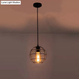 Industrial Retro Black Metal Pendant Light With Spherical Cage - Ideal For Restaurants