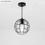 Industrial Retro Black Metal Pendant Light With Spherical Cage - Ideal For Restaurants