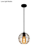 Industrial Retro Black Metal Pendant Light With Spherical Cage - Ideal For Restaurants