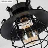 Industrial Retro Black Metal Pendant Light With Wire Cage - Perfect For Restaurants