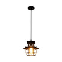 Industrial Retro Black Metal Pendant Light With Wire Cage - Perfect For Restaurants