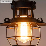 Industrial Retro Black Metal Pendant Light With Wire Cage - Perfect For Restaurants