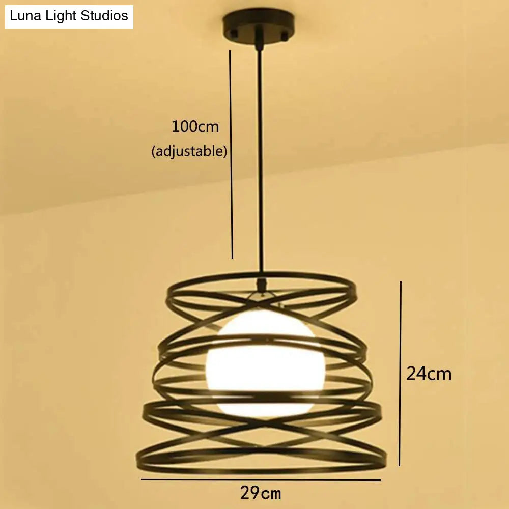 Industrial Retro Cylinder Cage Pendant Light - Black Metal Hanging Lamp For Restaurants