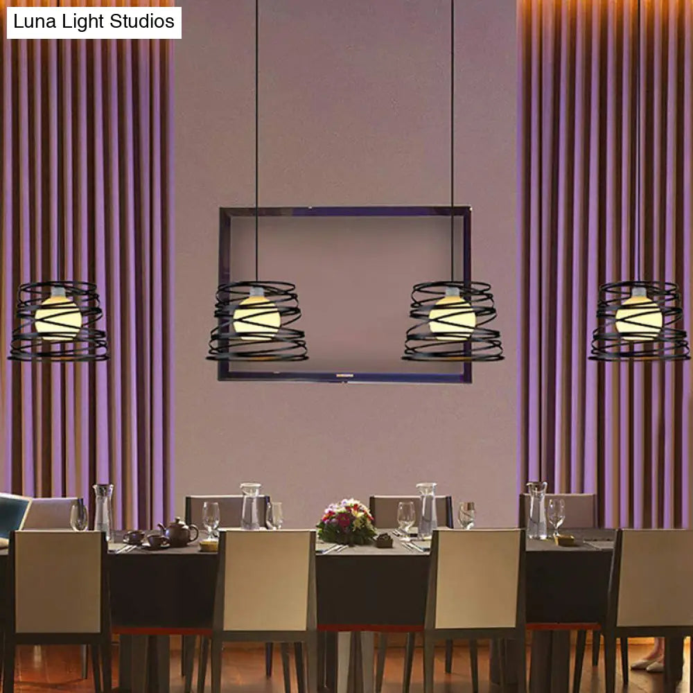 Industrial Retro Cylinder Cage Pendant Light - Black Metal Hanging Lamp For Restaurants