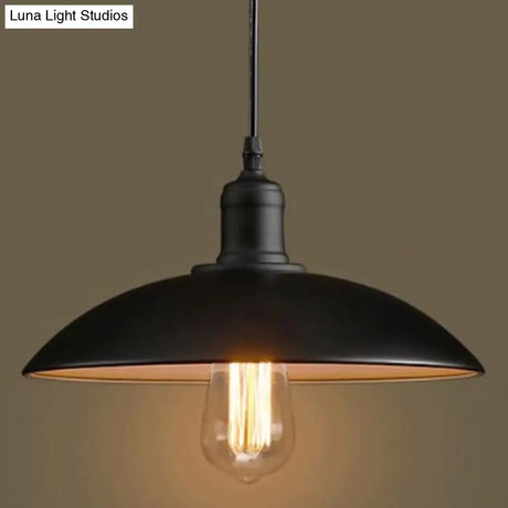 Industrial Retro Dome Shade Pendant Light - Black Metal Hanging Lamp 1-Light
