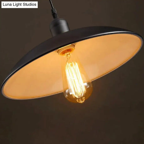 Industrial Retro Dome Shade Pendant Light - Black Metal Hanging Lamp 1-Light