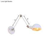 Industrial Retro Metal Swing Arm Wall Sconce Lamp With White Dome - Perfect For Bedroom Lighting