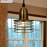 Industrial Retro Pendant Lighting: 1-Light Drum With Wire Cage Shade For Kitchen Ceiling