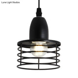 Industrial Retro Pendant Lighting: 1-Light Drum With Wire Cage Shade For Kitchen Ceiling