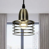 Industrial Retro Pendant Lighting: 1-Light Drum With Wire Cage Shade For Kitchen Ceiling