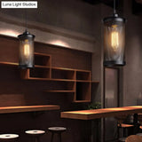 Industrial Retro Style Hanging Light - Black Iron Cage Pendant Fixture With Single Bulb