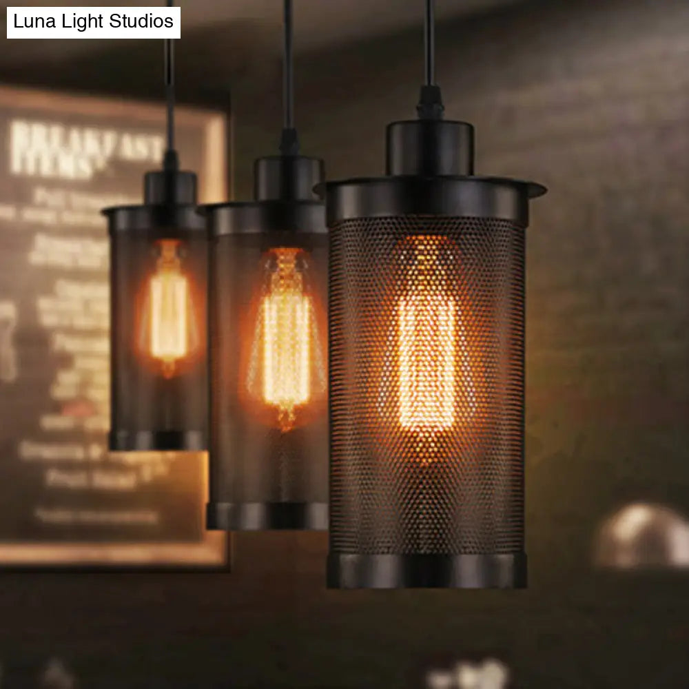 Industrial Retro Style Hanging Light - Black Iron Cage Pendant Fixture With Single Bulb