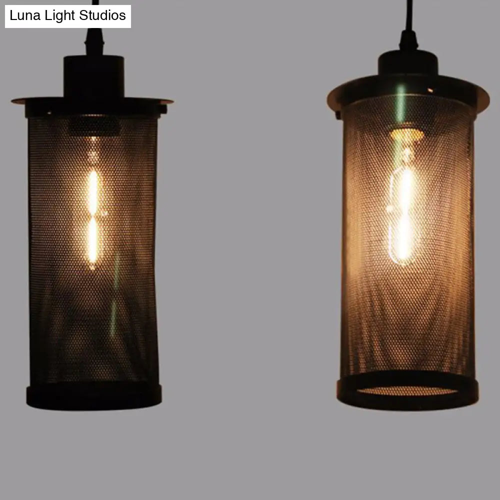 Industrial Retro Style Hanging Light - Black Iron Cage Pendant Fixture With Single Bulb