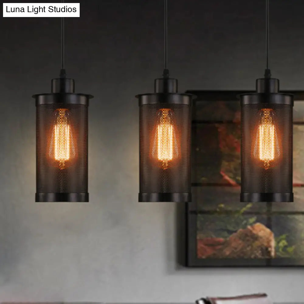 Industrial Retro Style Hanging Light - Black Iron Cage Pendant Fixture With Single Bulb