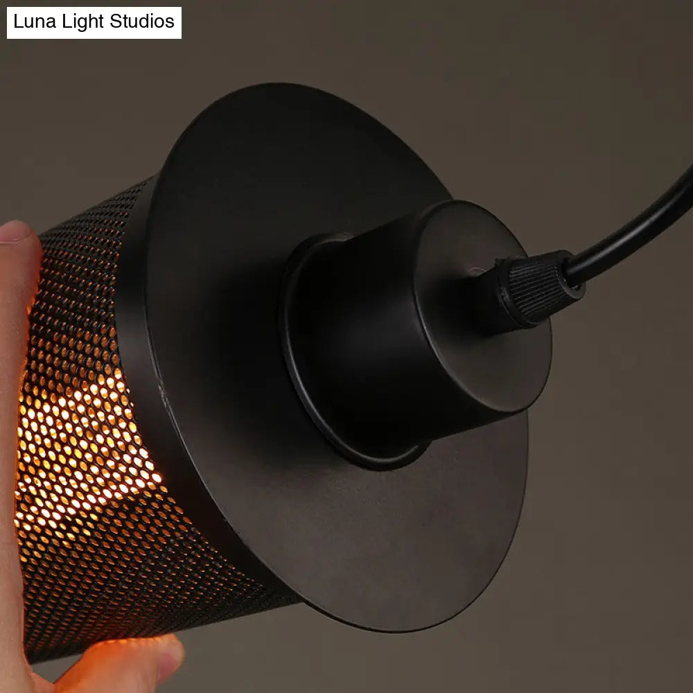 Industrial Retro Style Hanging Light - Black Iron Cage Pendant Fixture With Single Bulb