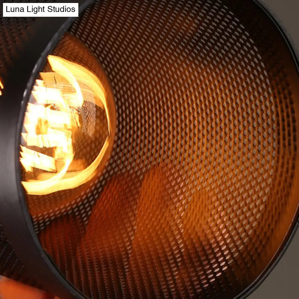 Industrial Retro Style Hanging Light - Black Iron Cage Pendant Fixture With Single Bulb