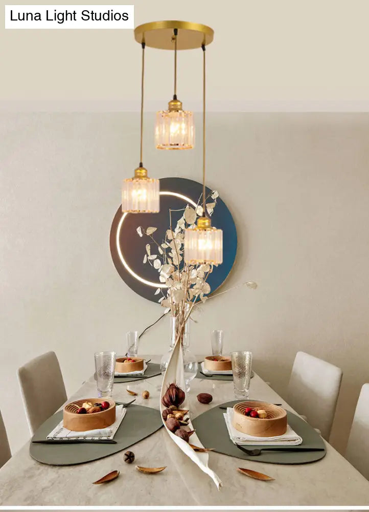 Industrial Ribbed Glass Hanging Ceiling Light With 3 Cylinder Shades - Perfect For Restaurants