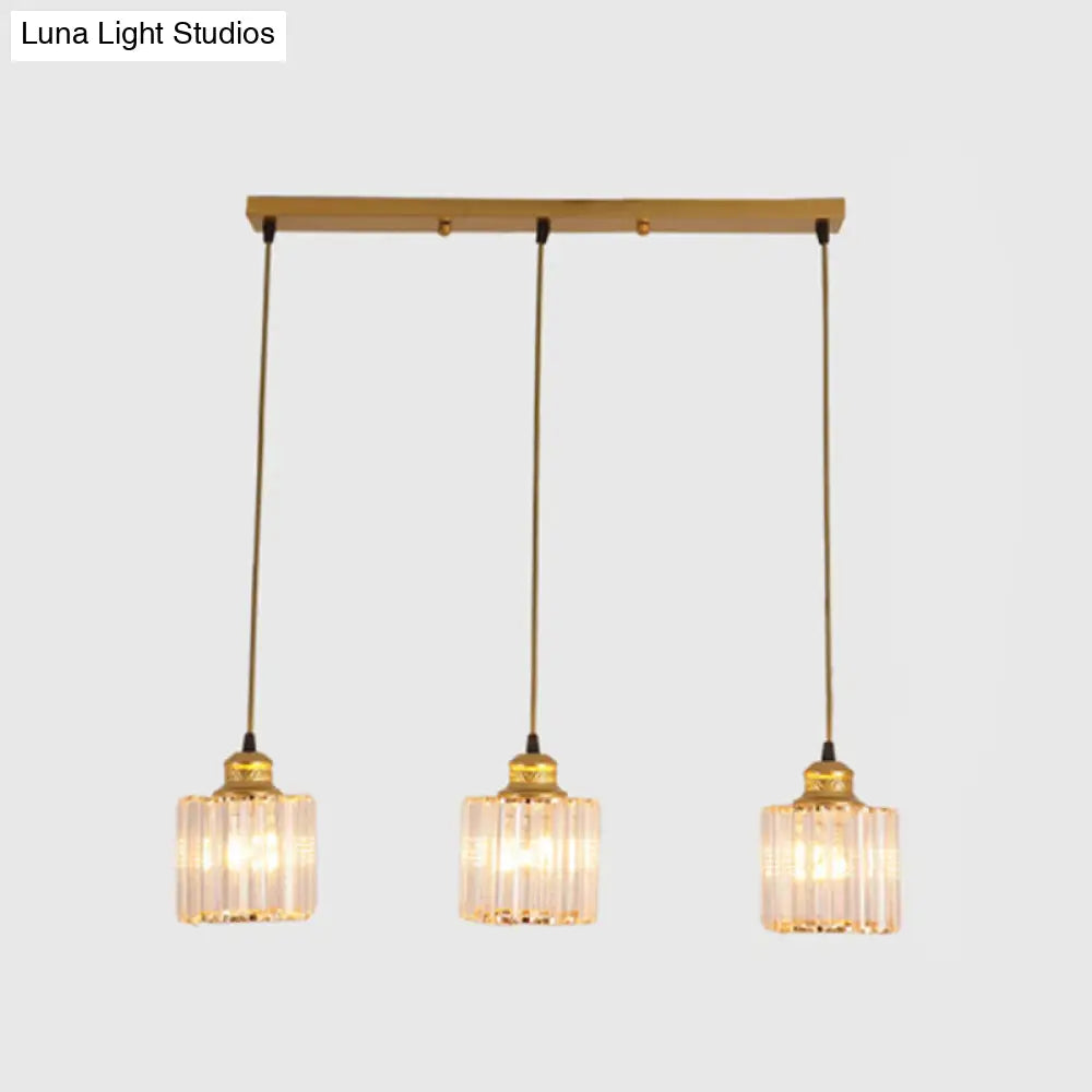 Industrial Ribbed Glass Hanging Ceiling Light With 3 Cylinder Shades - Perfect For Restaurants