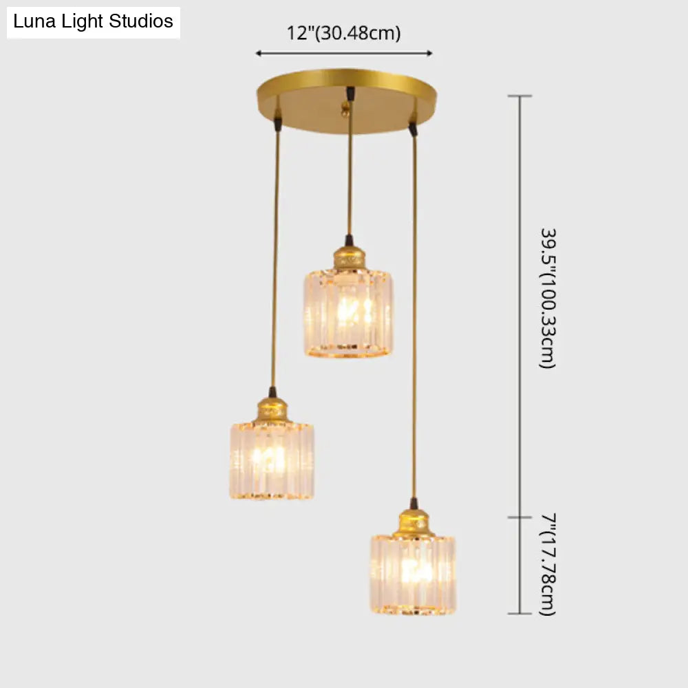 Industrial Ribbed Glass Hanging Ceiling Light With 3 Cylinder Shades - Perfect For Restaurants