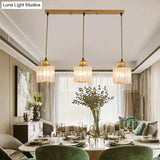 Industrial Ribbed Glass Hanging Ceiling Light With 3 Cylinder Shades - Perfect For Restaurants