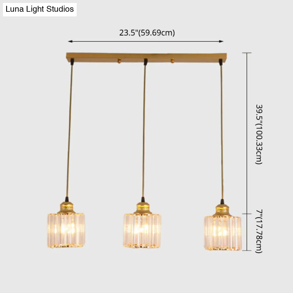 Industrial Ribbed Glass Hanging Ceiling Light With 3 Cylinder Shades - Perfect For Restaurants