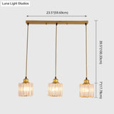 Industrial Ribbed Glass Hanging Ceiling Light With 3 Cylinder Shades - Perfect For Restaurants