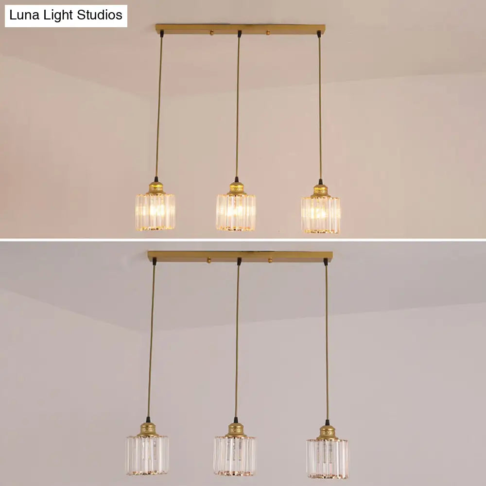 Industrial Ribbed Glass Hanging Ceiling Light With 3 Cylinder Shades - Perfect For Restaurants