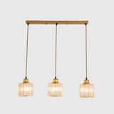 Industrial Ribbed Glass Hanging Ceiling Light With 3 Cylinder Shades - Perfect For Restaurants Gold