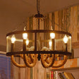 Industrial Rope Black Pendant Lamp Chandelier With 6 Candle Lights And Wire Mesh Fixture