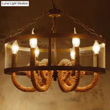 Industrial Rope Black Pendant Lamp Chandelier With 6 Candle Lights And Wire Mesh Fixture
