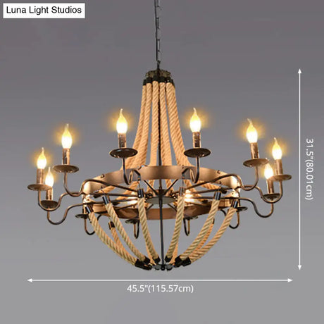 Industrial Rope Style Chandelier Pendant Lamp - Elegant Black Finish Candle Shape Adjustable 39’