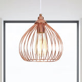 Industrial Rose Gold Gourd Pendant Light With Wire Guard - Single Hanging Ceiling