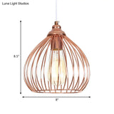 Industrial Rose Gold Gourd Pendant Light With Wire Guard - Single Hanging Ceiling