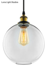 Industrial Round Pendant Light - 1 Clear Glass Hanging Lamp In Brass (8’/10’/12’ Wide)