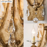 Industrial Rust Iron Wall Sconce With Teardrop Crystal 2 Bulb Candle Style Light