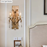 Industrial Rust Iron Wall Sconce With Teardrop Crystal 2 Bulb Candle Style Light