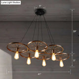 Industrial Rust Metal Chandelier: Wheel Ceiling Pendant Light For Living Room