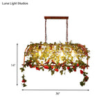 Industrial Rust Metal Hanging Lamp: 4 Lights Bird Cage Island Light With Flower Design For