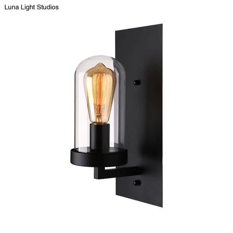 Industrial Rustic Wall Sconce With Clear Glass Shade And Black Frame