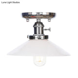 Industrial Semi Flush Ceiling Light With Cone/Saucer Opal/Clear Glass Shade - Perfect For Living