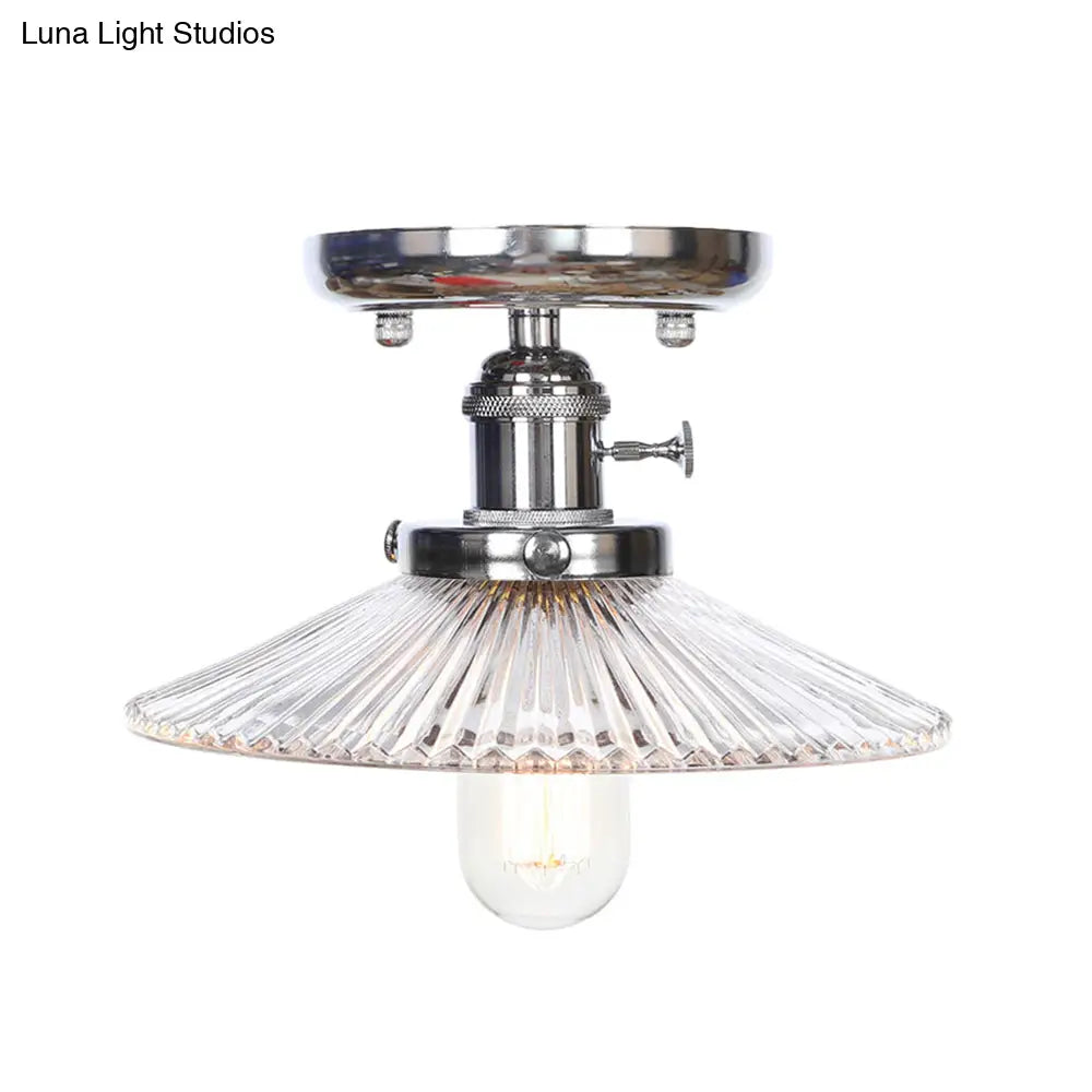Industrial Semi Flush Ceiling Light With Cone/Saucer Opal/Clear Glass Shade - Perfect For Living