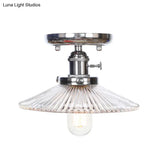 Industrial Semi Flush Ceiling Light With Cone/Saucer Opal/Clear Glass Shade - Perfect For Living