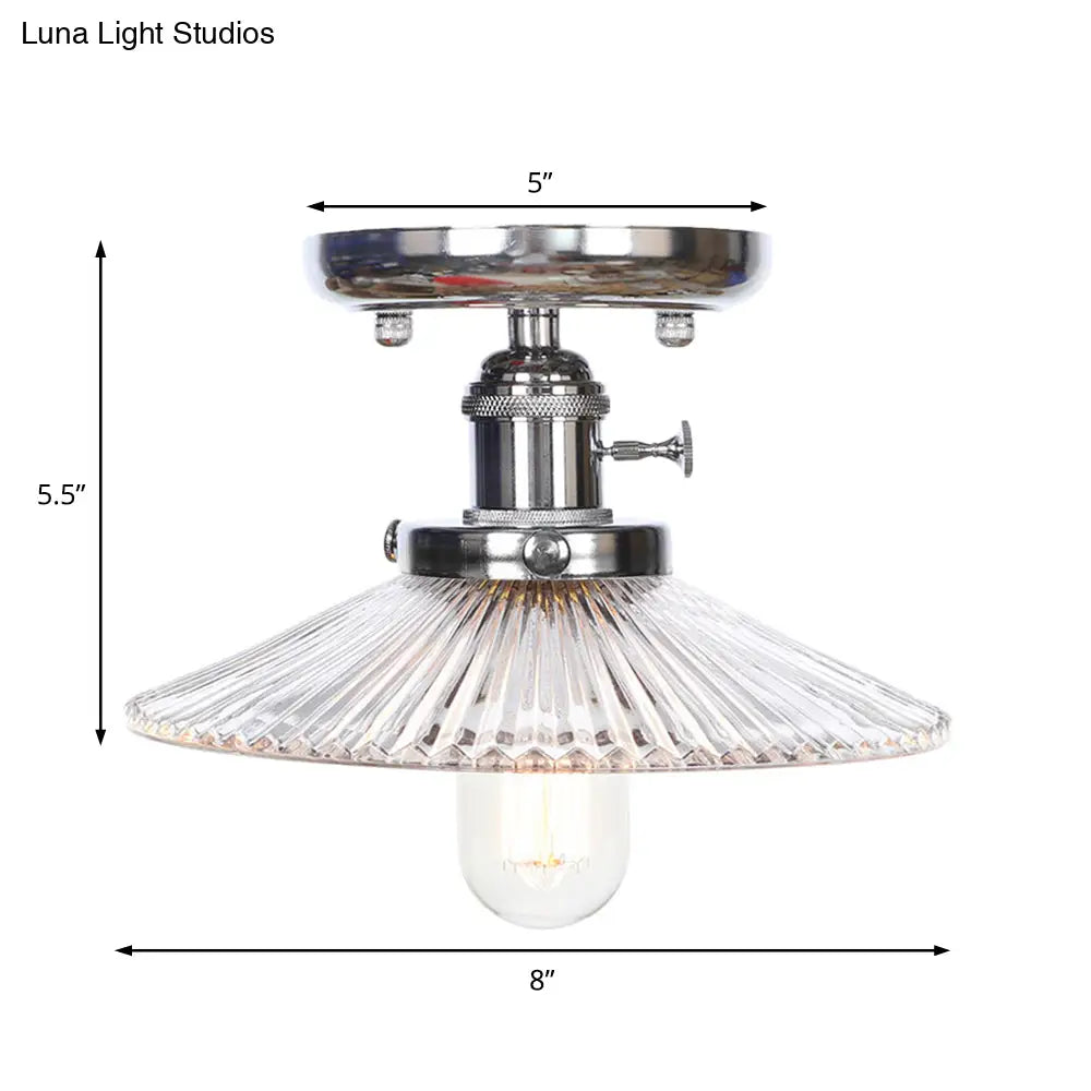 Industrial Semi Flush Ceiling Light With Cone/Saucer Opal/Clear Glass Shade - Perfect For Living