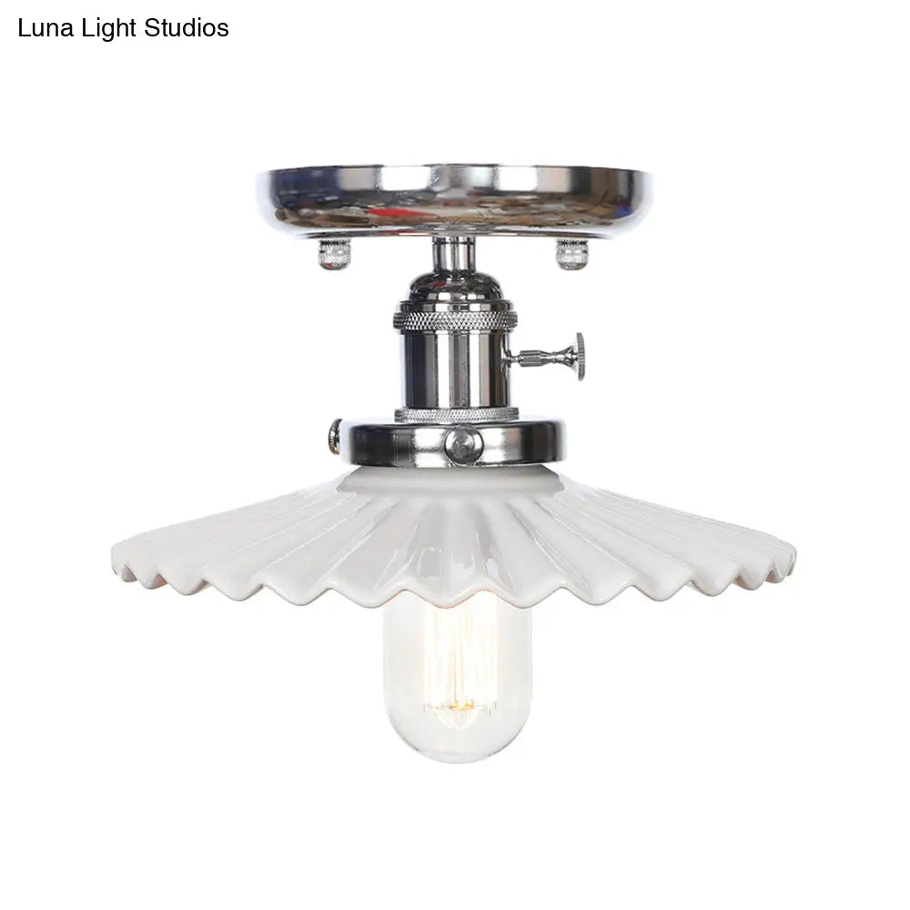 Industrial Semi Flush Ceiling Light With Cone/Saucer Opal/Clear Glass Shade - Perfect For Living