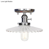Industrial Semi Flush Ceiling Light With Cone/Saucer Opal/Clear Glass Shade - Perfect For Living