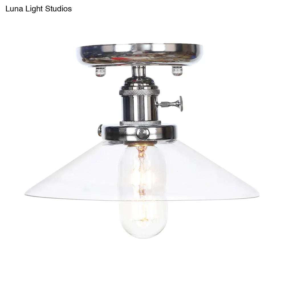 Industrial Semi Flush Ceiling Light With Cone/Saucer Opal/Clear Glass Shade - Perfect For Living
