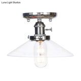 Industrial Semi Flush Ceiling Light With Cone/Saucer Opal/Clear Glass Shade - Perfect For Living