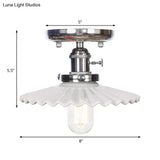 Industrial Semi Flush Ceiling Light With Cone/Saucer Opal/Clear Glass Shade - Perfect For Living