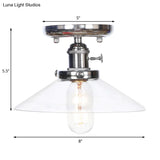 Industrial Semi Flush Ceiling Light With Cone/Saucer Opal/Clear Glass Shade - Perfect For Living