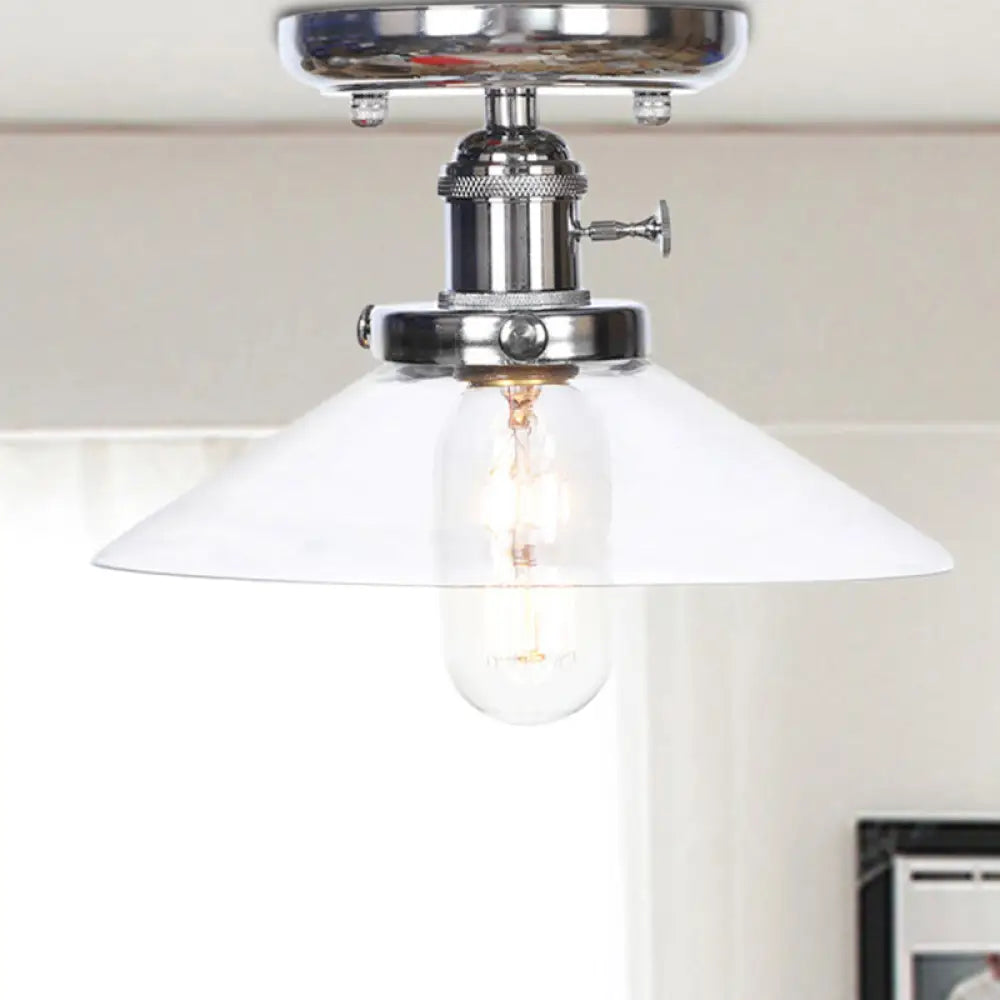 Industrial Semi Flush Ceiling Light With Cone/Saucer Opal/Clear Glass Shade - Perfect For Living